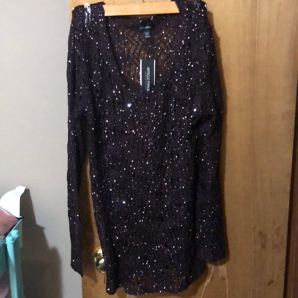 Le Chateau long sleeve purple sequin in size XXL